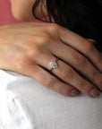 Girl wearing marquise shape yellow diamond engagement ring white gold fine jewelry bridal ring GIA certified natural diamond made in montreal canada fine edgy jewelry made to last for life