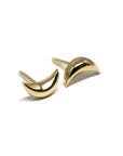 Yellow gold moon stud earrings, sleek and modern design by Bena Jewelry, featured on a white background. Perfect for everyday wear, handmade in Canada.