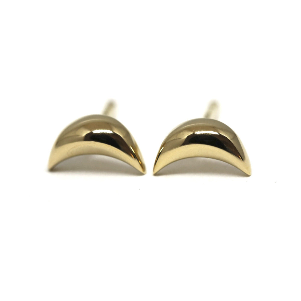 Petite yellow gold moon-shaped studs by Bena Jewelry, contemporary and elegant, showcased on a clean white background.