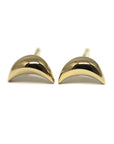 Petite yellow gold moon-shaped studs by Bena Jewelry, contemporary and elegant, showcased on a clean white background.
