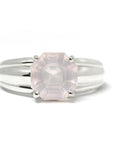Octagonal Rose Quartz Ring on white background – A minimalist unisex ring featuring a cloudy white octagonal Brazilian rose quartz. Designed by Bena Jewelry in Montreal.