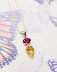 oval shape ruby and pear shape citrine gold pendant colored gemstone jewelry made in montreal
