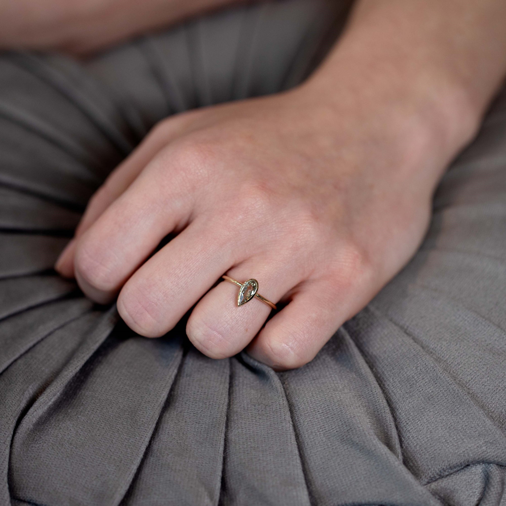 Pear Shape Diaspore Bezel Set Gold Ring