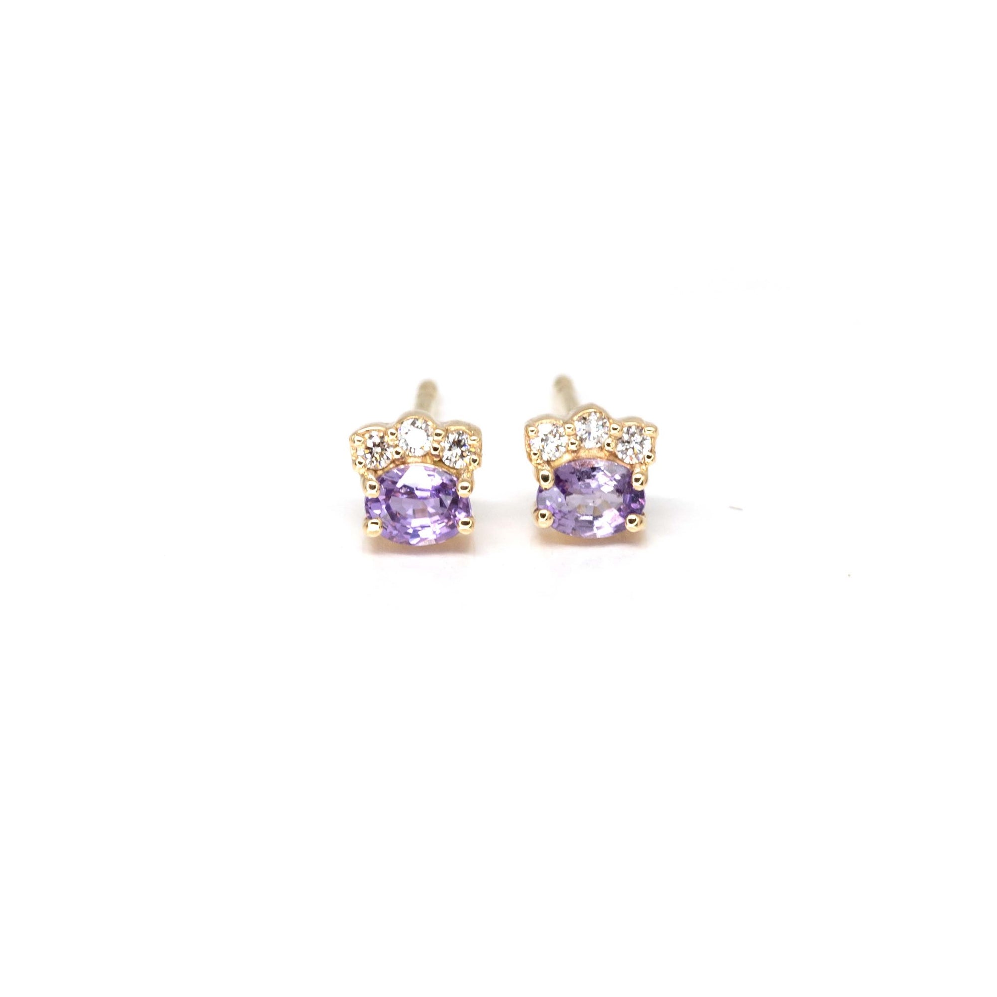 purple sapphire oval shape diamond gold earrings bena jewelry