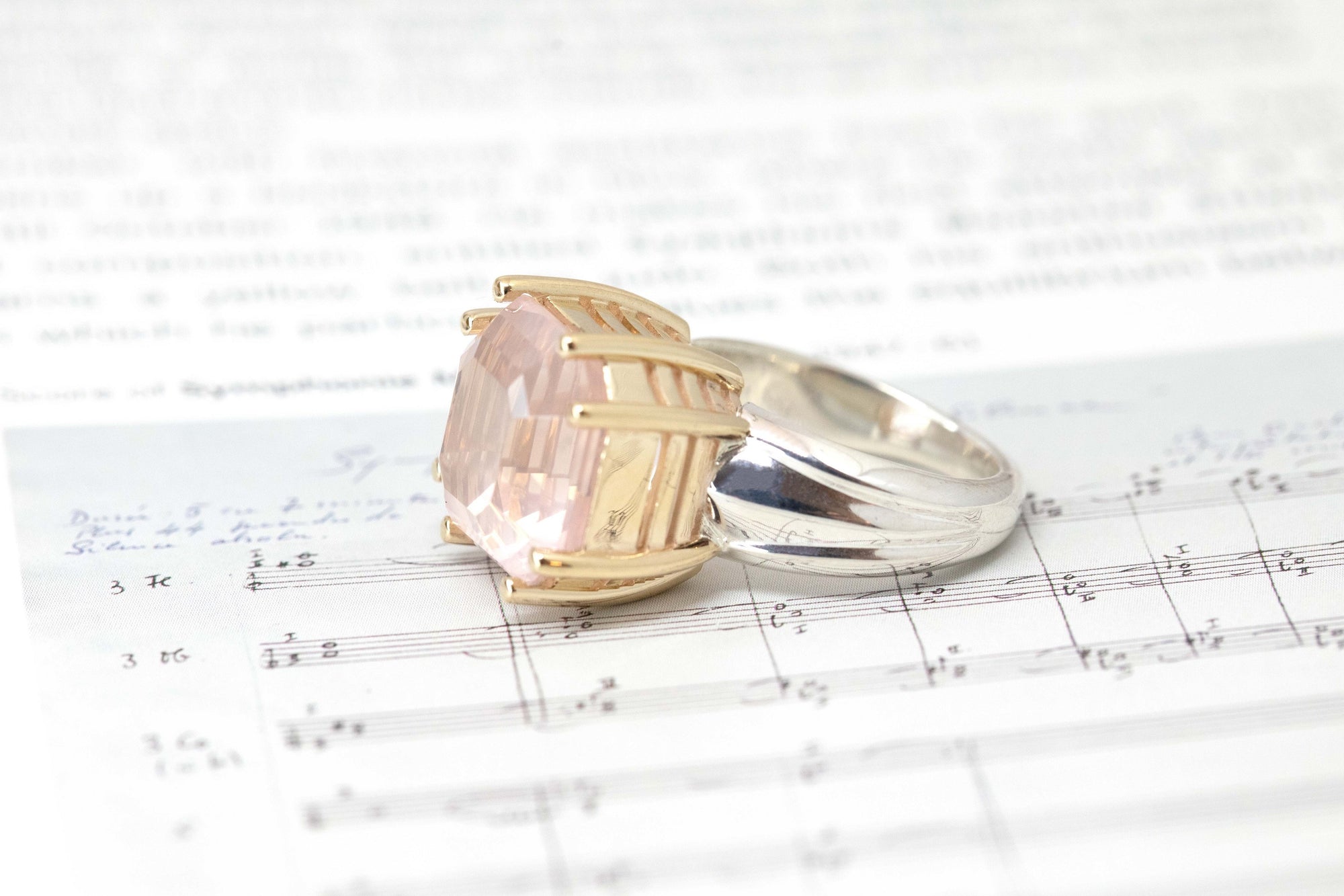 OCTAGONAL ROSE QUARTZ BIJOU | Silver & Yellow Gold Ring