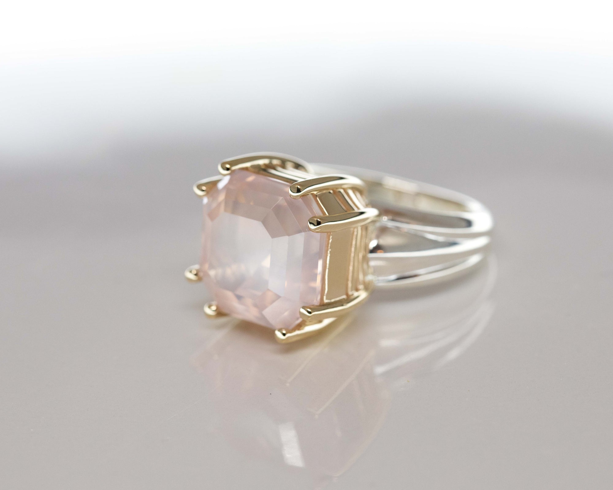 OCTAGONAL ROSE QUARTZ BIJOU | Silver & Yellow Gold Ring