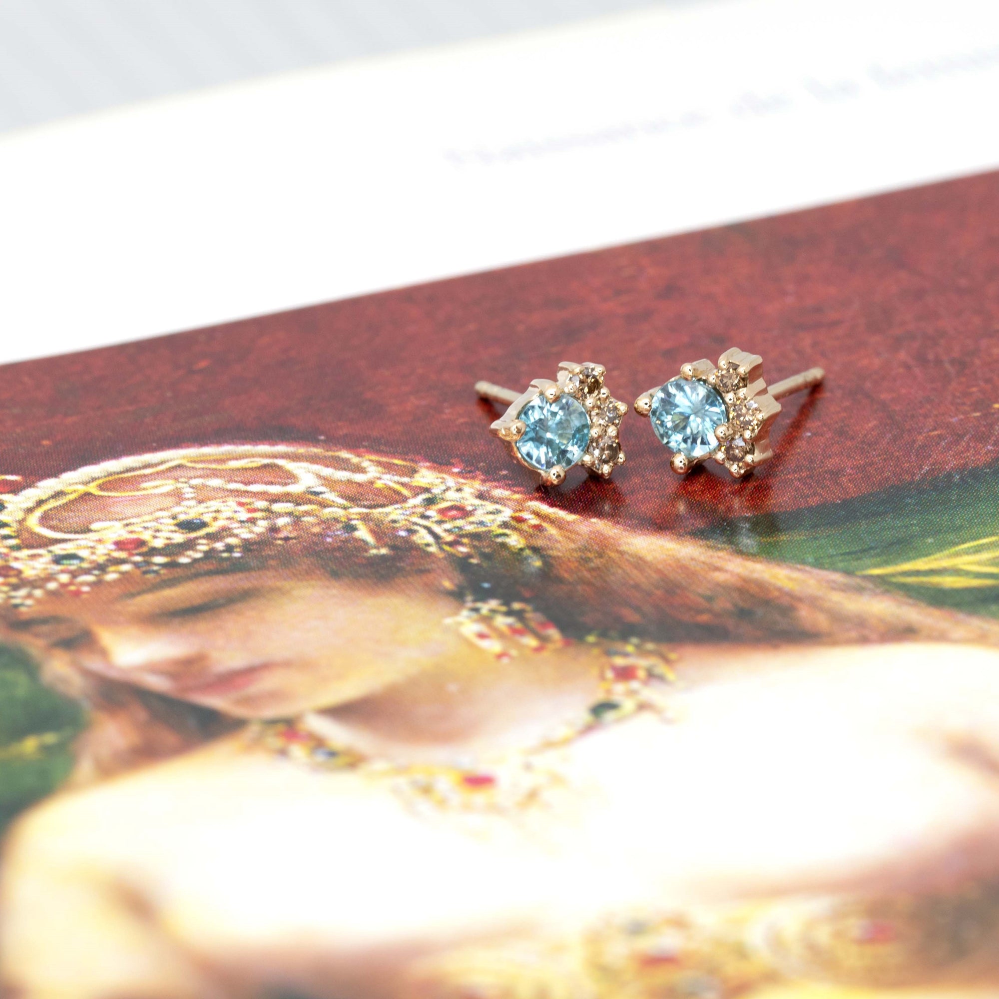 Round Zircon & Brown Diamond Dora Earrings