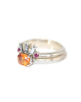 matching garnet engagement ring and matching salt and pepper wedding band custom white gold bena jewelry in montreal on a white background
