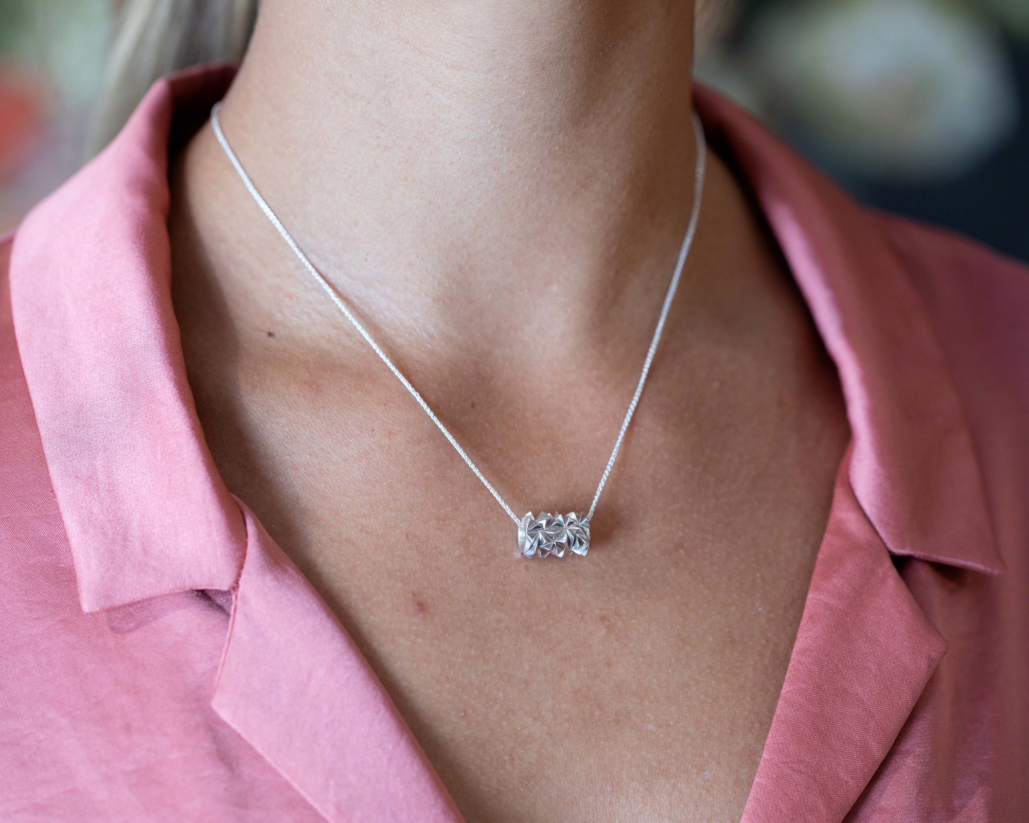Silver Small Chiseled Pyramid Tube Pendant
