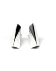 White Gold Pike Earrings on white background – Modern and edgy solid white gold earrings, designed by Bena Jewelry in Montreal.