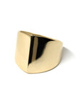 Solid Gold Boxy Ring on white background – A bold unisex ring with a minimalist boxy shape, crafted in solid yellow gold. Designed by Bena Jewelry in Montreal.