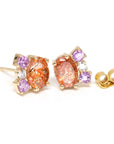 Sunstone, Pink Sapphire & Diamond Gold Stud Earrings