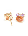 Sunstone, Pink Sapphire & Diamond Gold Stud Earrings