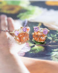 Sunstone, Pink Sapphire & Diamond Gold Stud Earrings