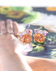 Sunstone, Pink Sapphire & Diamond Gold Stud Earrings