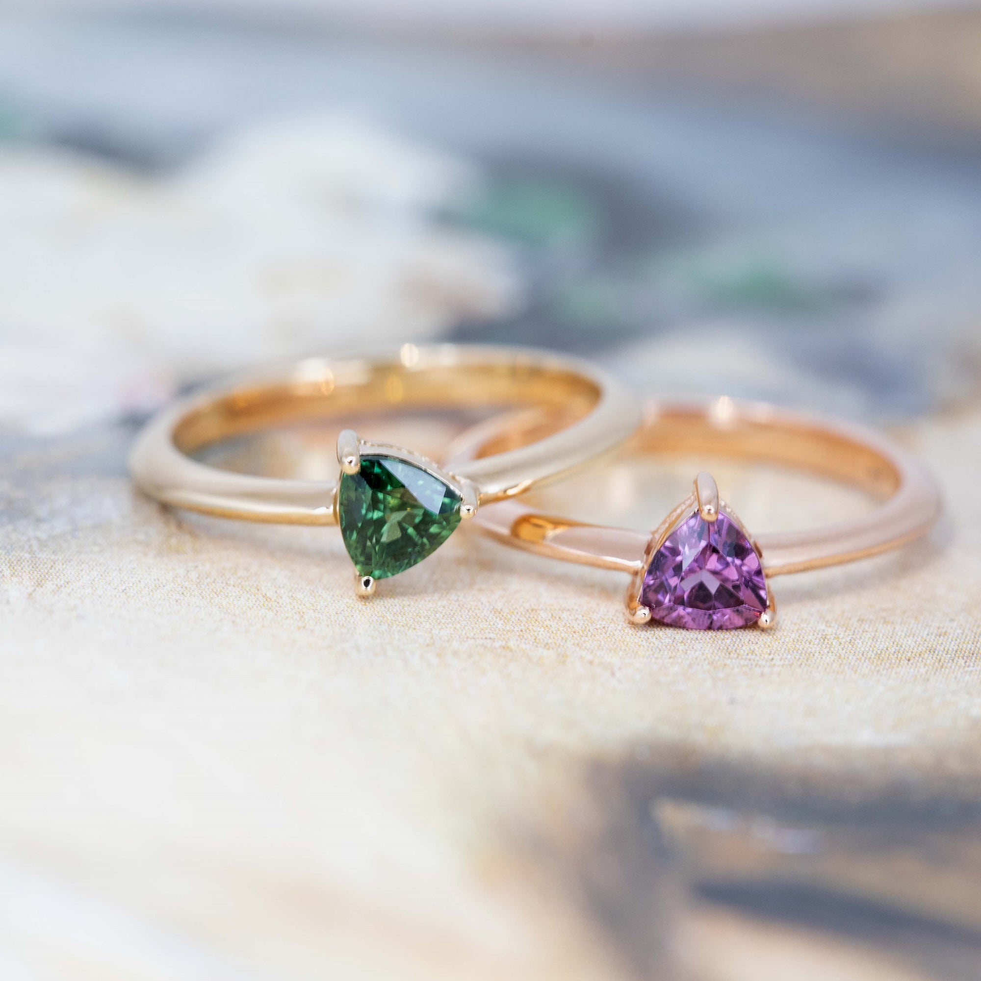 Trillion Shape Greeen Sapphire Gold Ring