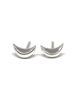 Minimalist white gold crescent earrings by Bena Jewelry, unisex design, photographed on a white background. Made in Canada.