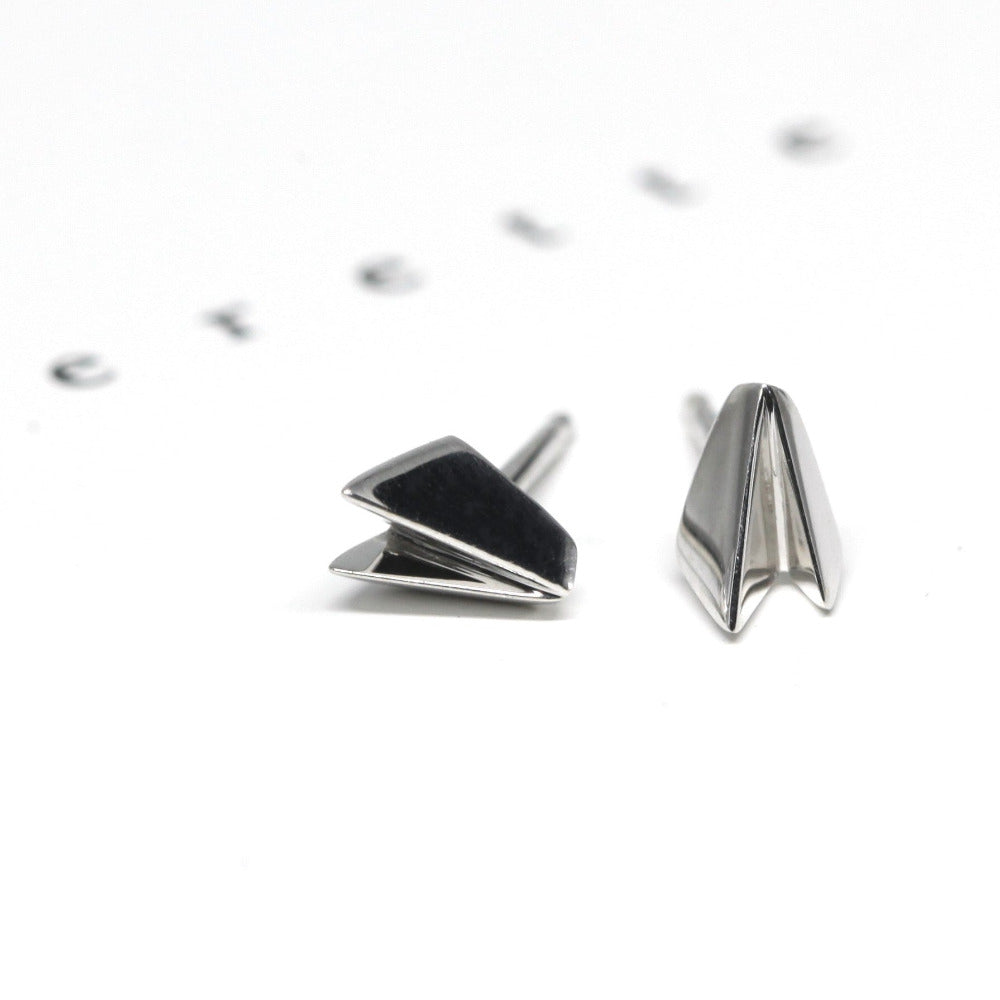 Minimalist stud earrings in white gold, Edges Gold Studs by Bena Jewelry, photographed on a white background, modern unisex fine jewelry made in Canada