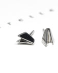 Minimalist stud earrings in white gold, Edges Gold Studs by Bena Jewelry, photographed on a white background, modern unisex fine jewelry made in Canada