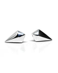 Close-up of Mini Spade Studs – Small and discreet, these solid gold earrings balance simplicity with a subtle edgy touch.