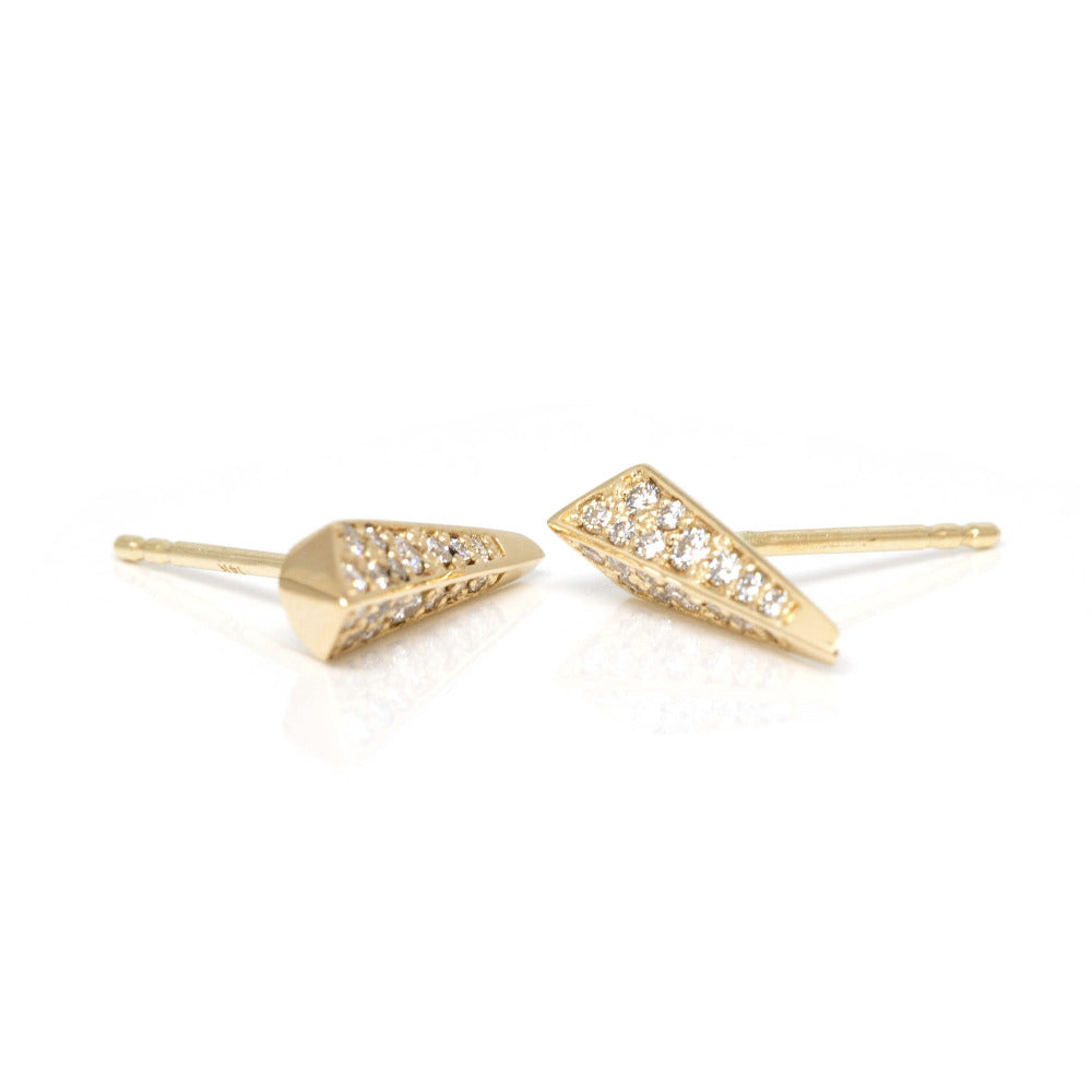 Close-up view of Diamond Blade Earrings showcasing sparkling diamonds, made by a Canadian jewelry designer.