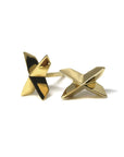 Cross Gold Studs in yellow gold by Bena Jewelry featuring a bold cross design, photographed on a white background, unisex fine jewelry made in Montreal.