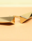 Pike Earrings displayed in jewelry box – Contemporary statement earrings with sharp, clean lines, presented in a luxurious jewelry box. A signature design by Bena Jewelry.