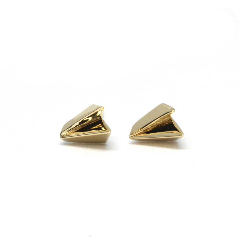 Yellow gold Edges Gold Studs with bold volume and edgy style, displayed on a clean white background, part of the Edgy Collection by Bena Jewelry