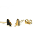 Minimalist yellow gold stud earrings, Edges Gold Studs by Bena Jewelry, photographed on a white background, modern unisex jewelry crafted in Montreal