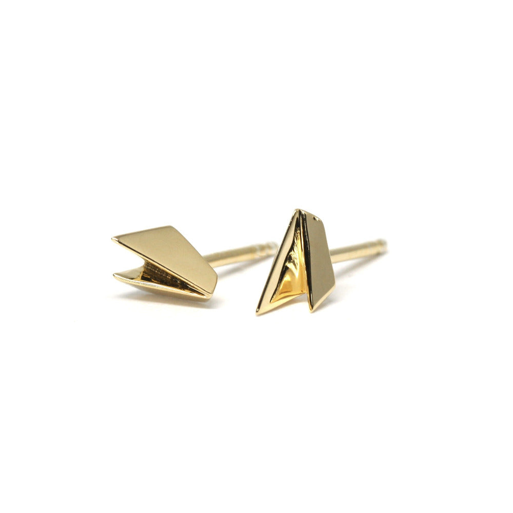 Edges Gold Studs in solid yellow gold with a unique geometric design, custom-made by Bena Jewelry, displayed on a white background