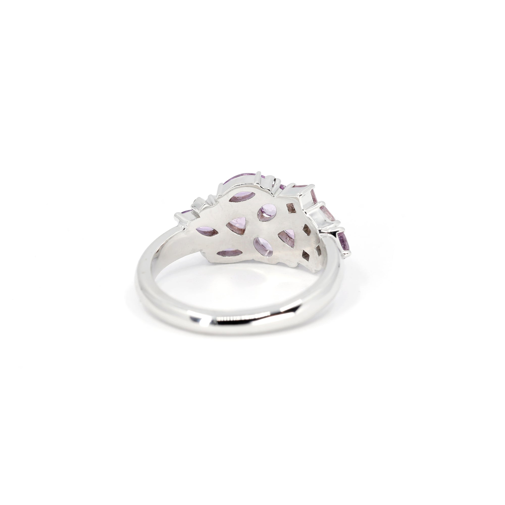 Back view: Reveals the seamless band construction and the attention to detail in the gemstone arrangement. Designed by Bena Jewelry, Montreal, Canada.