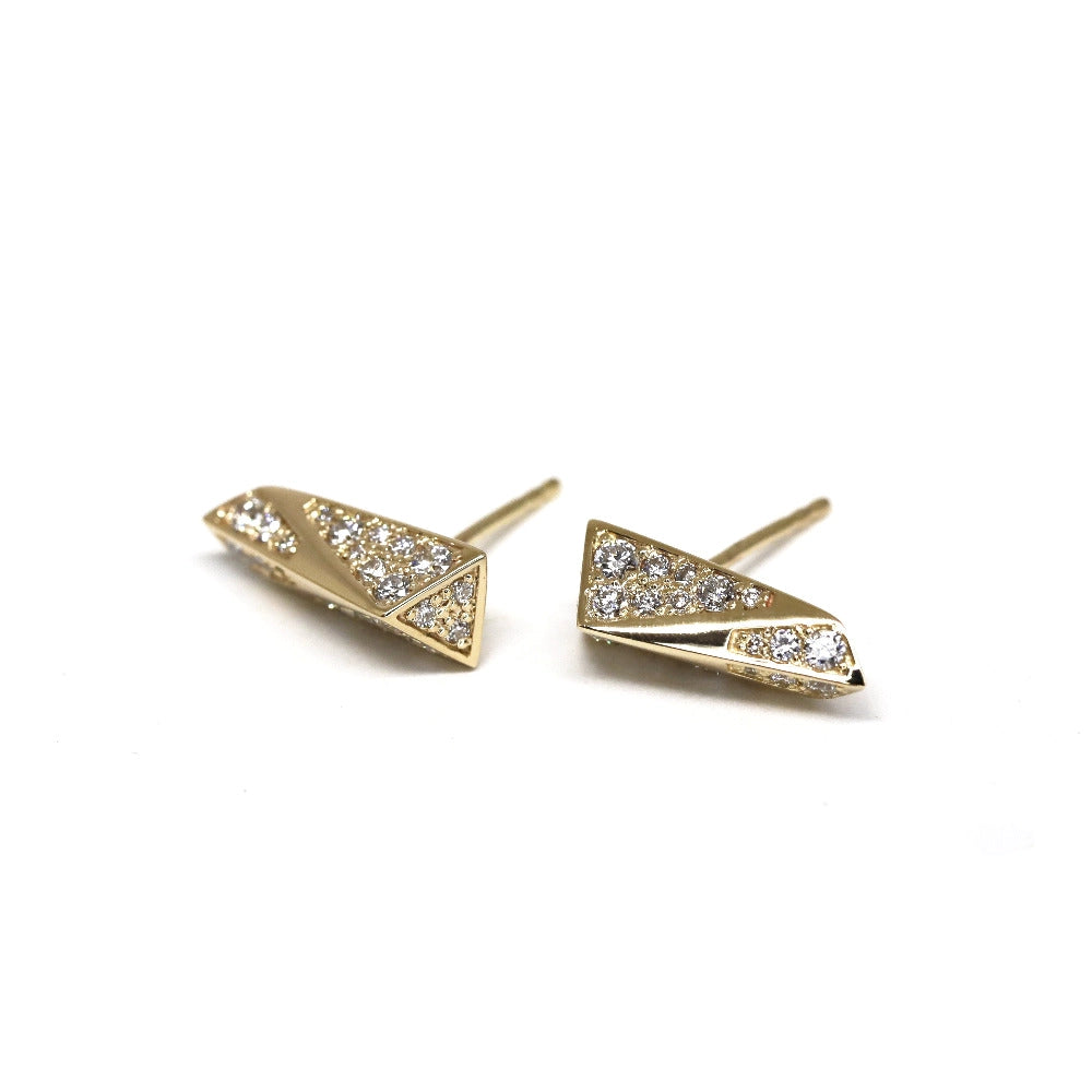 A pair of 14k yellow gold stud earrings with 46 small natural diamonds. This high end piece of jewelry is available at Ruby Mardi, the best jewelry store in Canada. It&#39;s a creation from local high end brand Bena Jewelry.