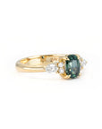 OVAL SHAPE TEAL SAPPHIRE & SIDE DIAMOND | Yellow Gold