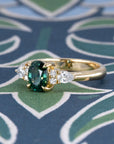 OVAL SHAPE TEAL SAPPHIRE & SIDE DIAMOND | Yellow Gold
