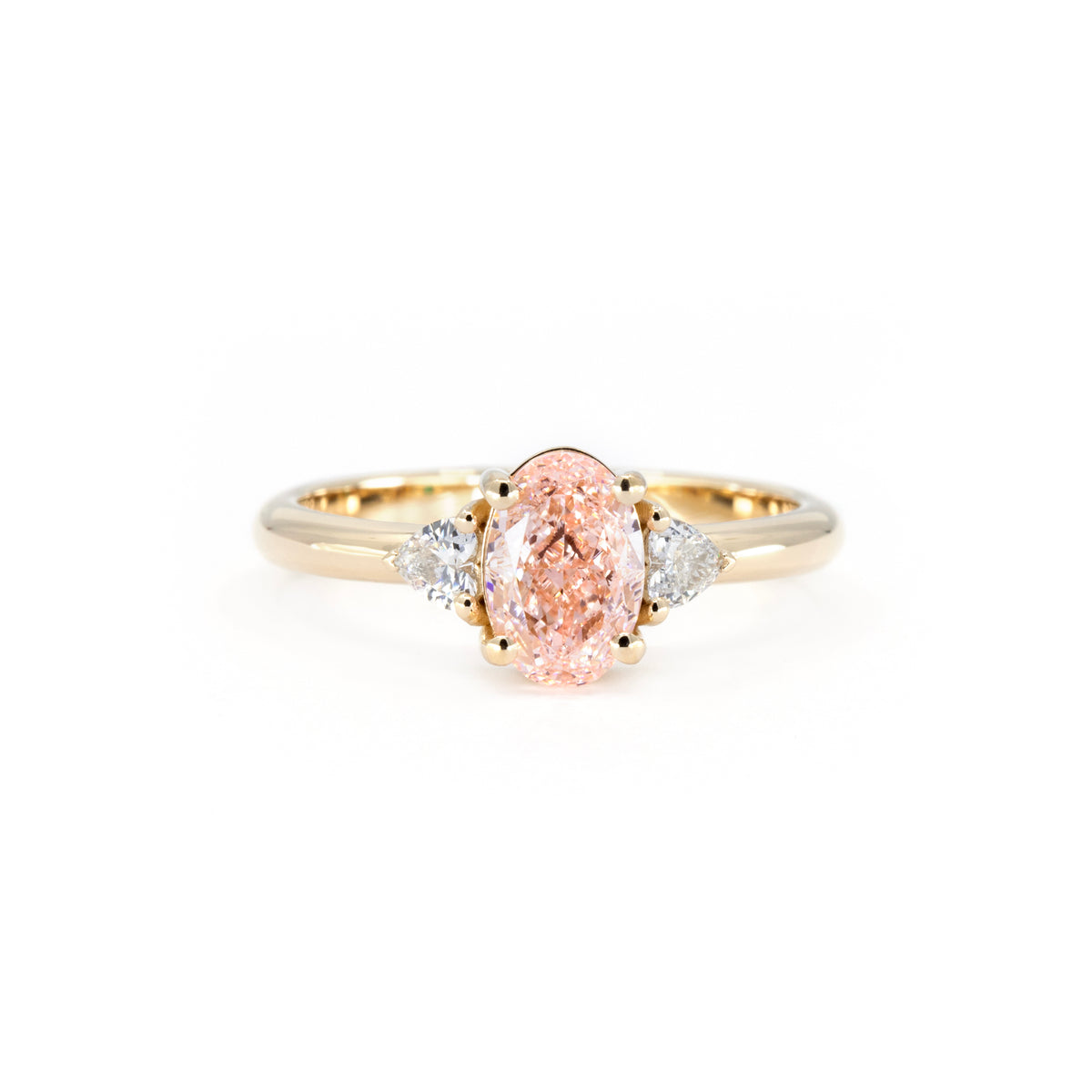 PINK OVAL DIAMOND BRIDAL RING | Yellow Gold