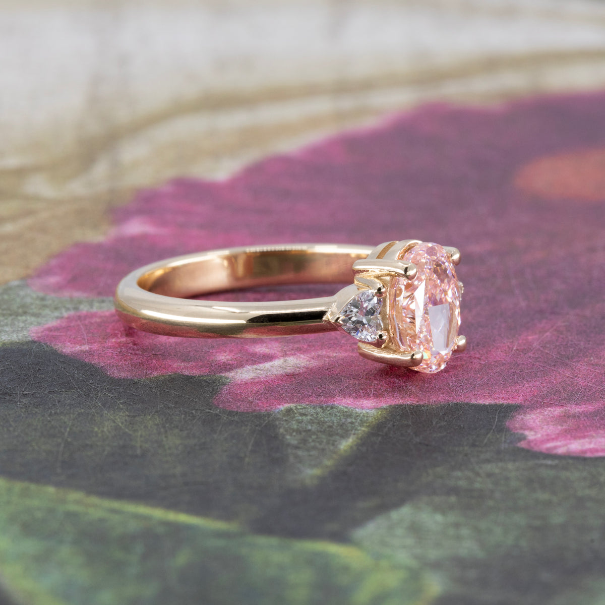 PINK OVAL DIAMOND BRIDAL RING | Yellow Gold
