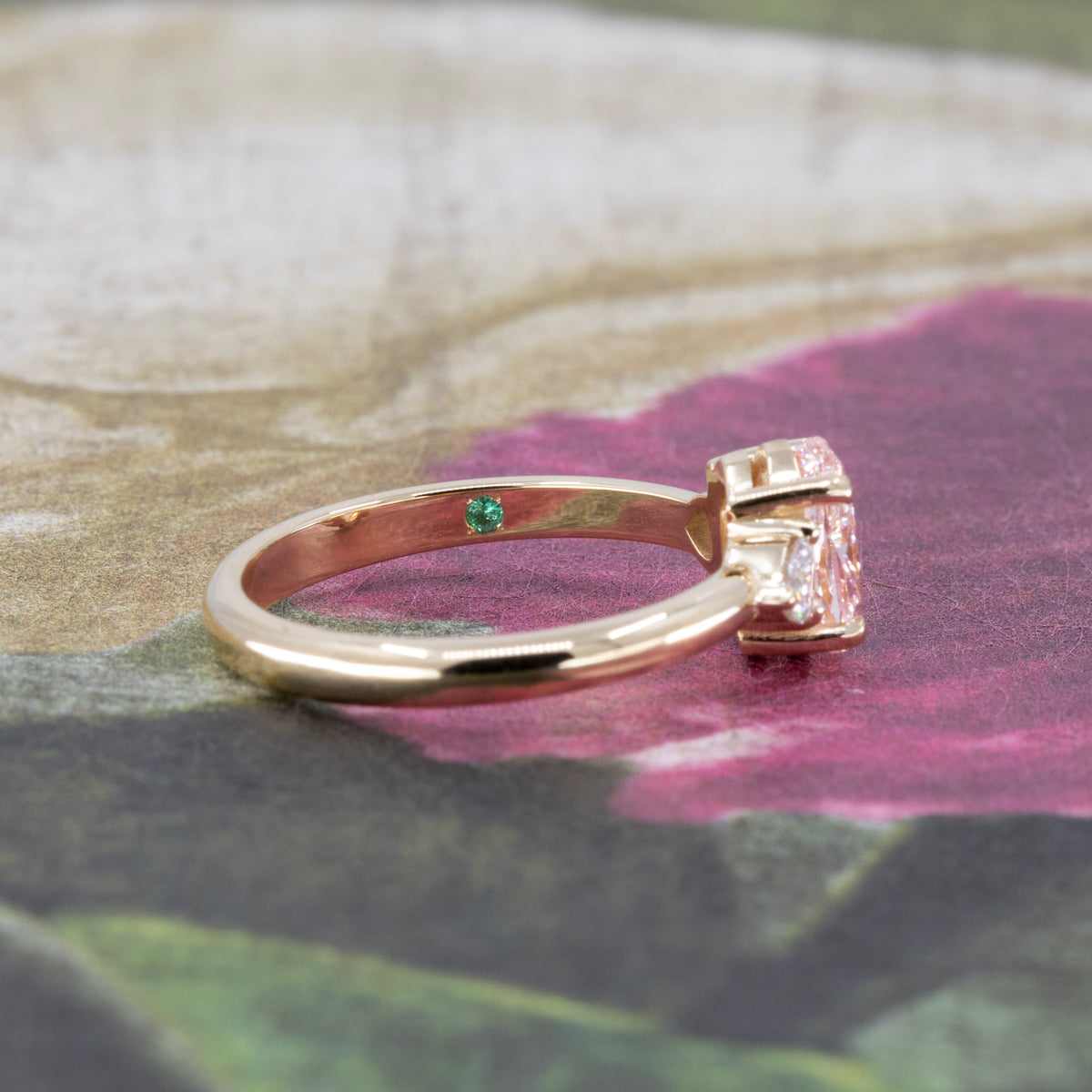 PINK OVAL DIAMOND BRIDAL RING | Yellow Gold