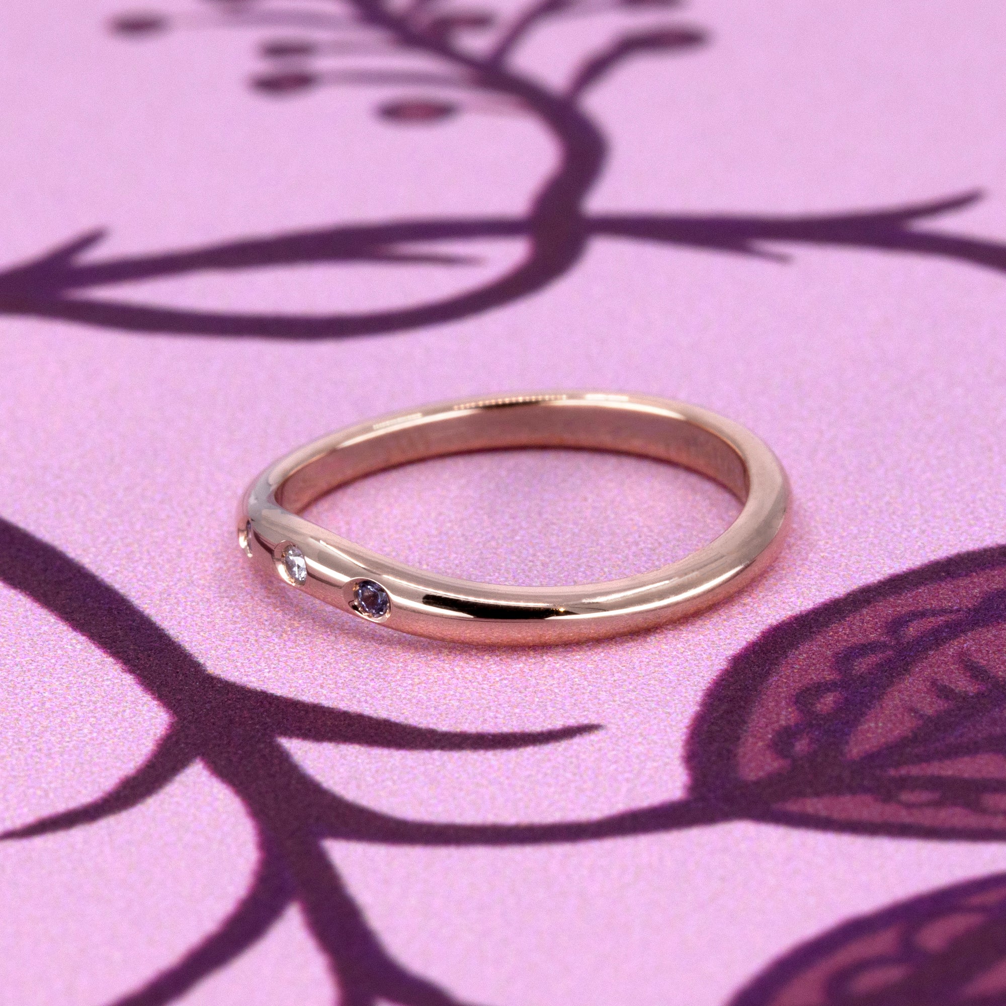 ROSE GOLD CURVED TANZANITE AND DIAMOND BAND | Rose Gold