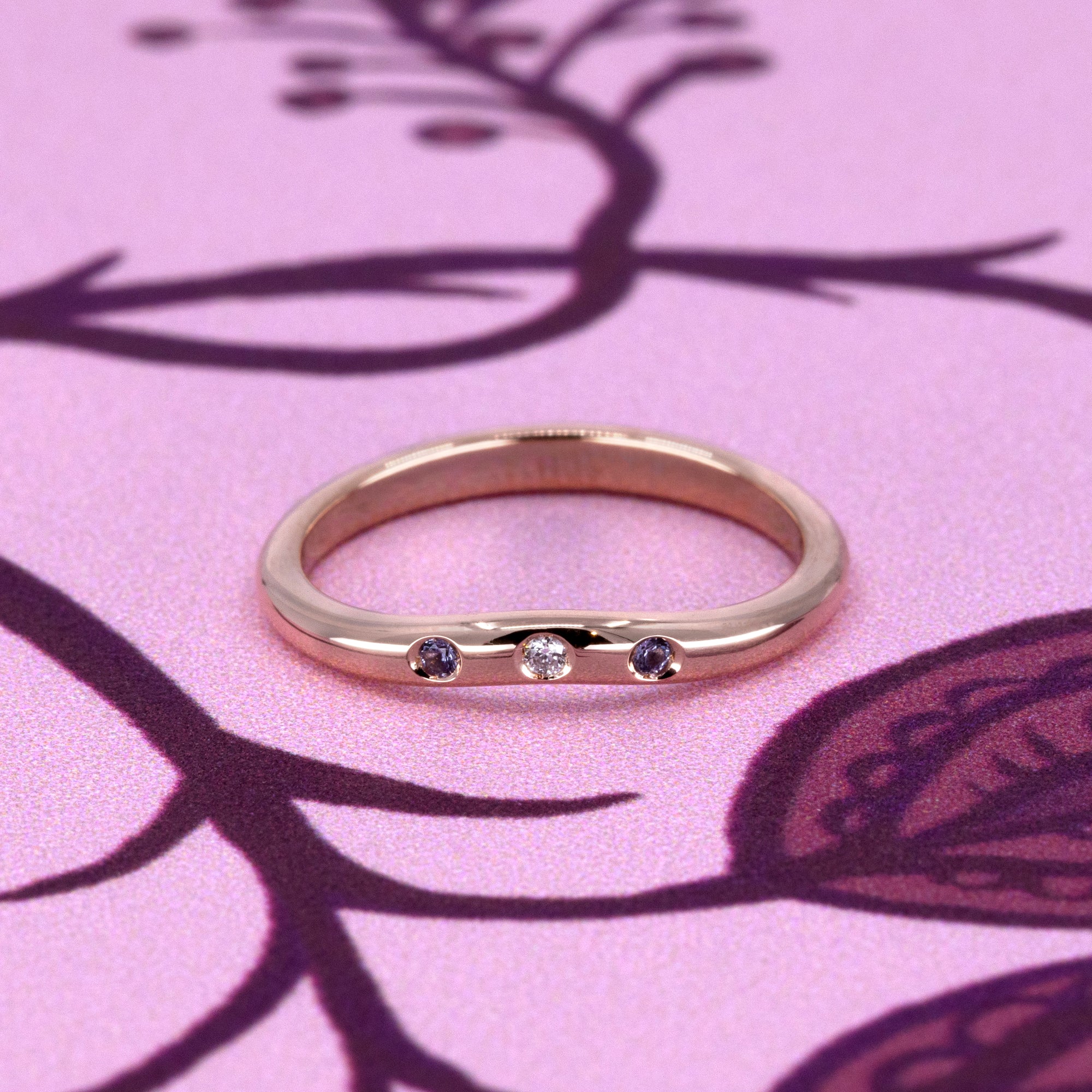 ROSE GOLD CURVED TANZANITE AND DIAMOND BAND | Rose Gold