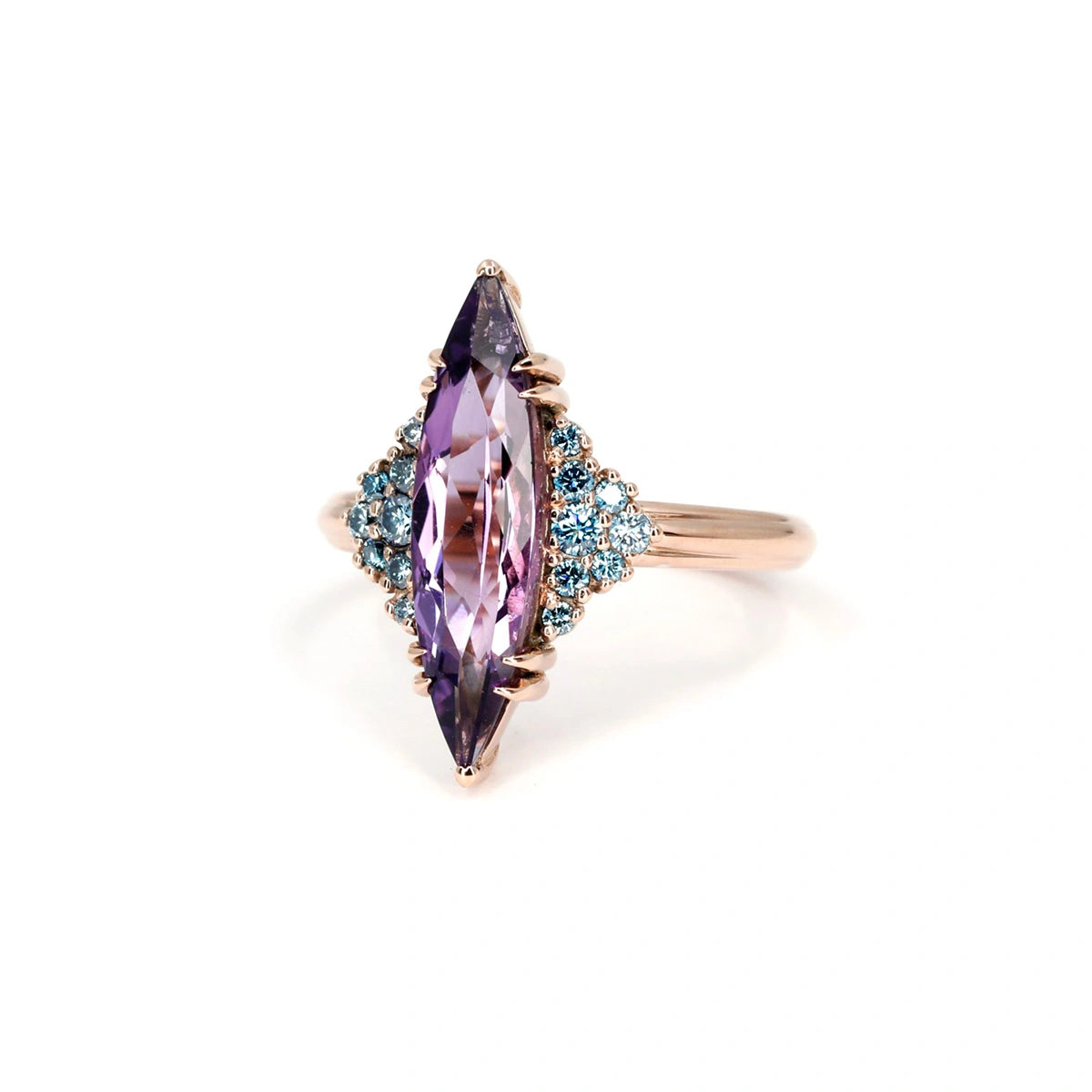COCKTAIL MARQUISE AMETHYST &amp; BLUE DIAMOND | Rose Gold Ring