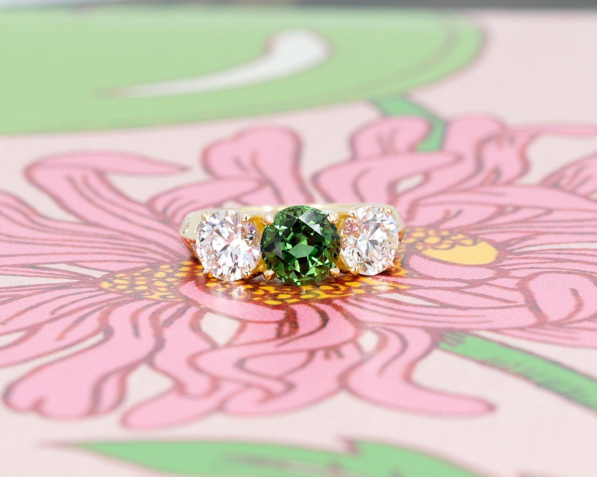 Trilogie Diamond &amp; Green Tourmaline Could Ring