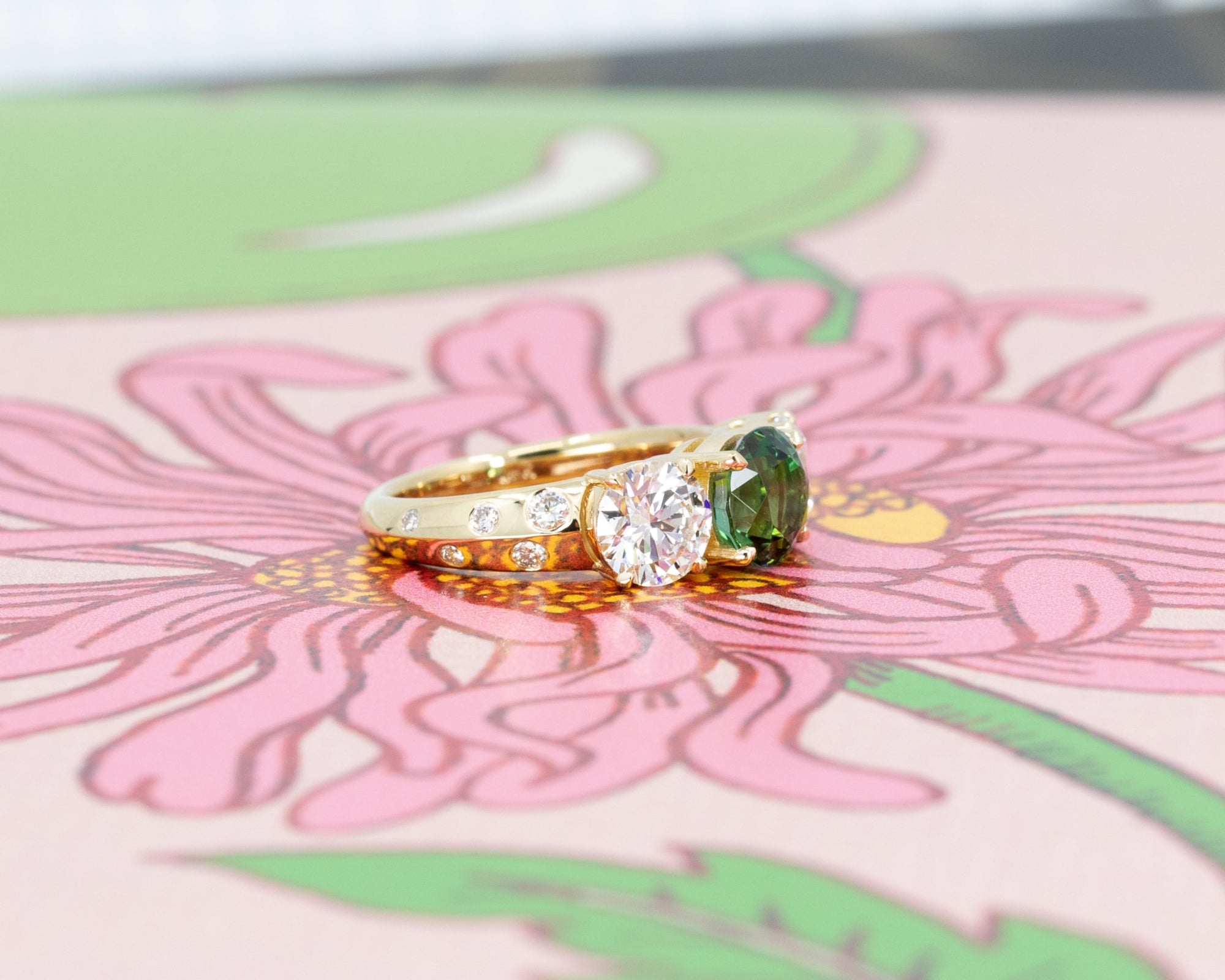 Trilogie Diamond &amp; Green Tourmaline Could Ring