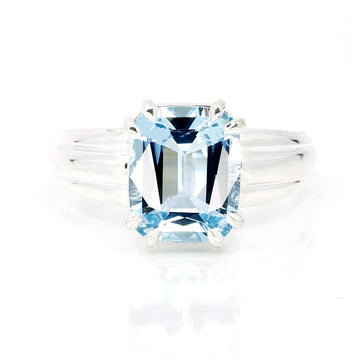 aquamarine cushion shape silver ring custom made by bena jewelry in montreal on white background