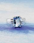cushion shape aquamarine gemstone silver statement ring designer bena jewelry montreal