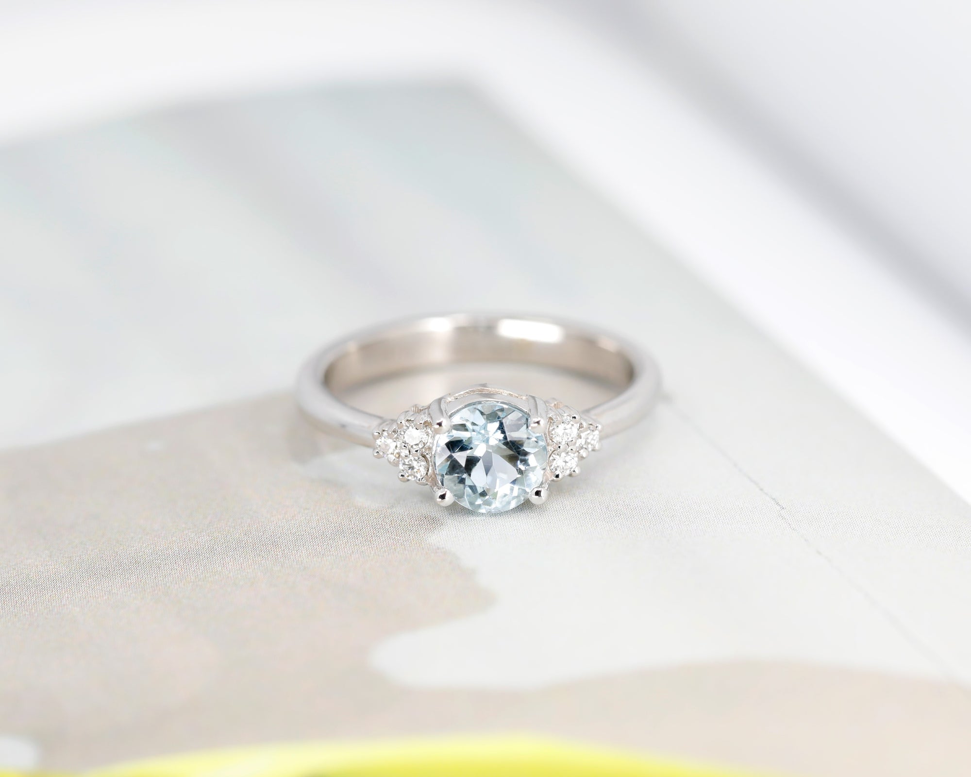 Front view: Displays the seamless design of the band and gemstone placements. Custom jewelry by Bena Jewelry, crafted in Montreal, Canada.