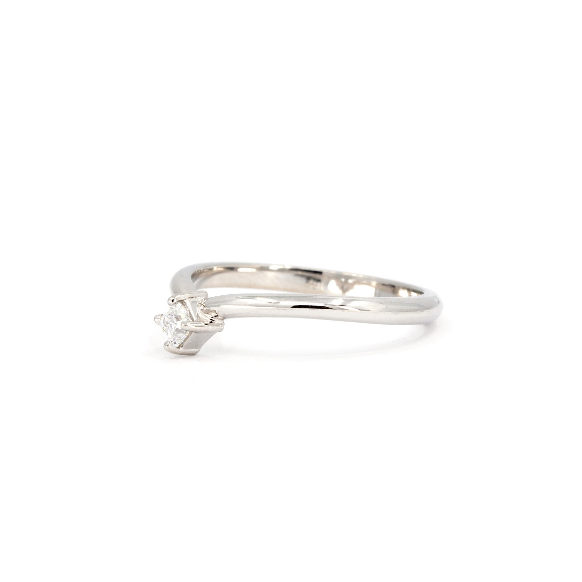 Left view of white gold Asscher-cut diamond set with edgy style custom made in Montreal by Bena Jewelry.
