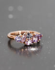 side view of bena jewelry avalanche pink sapphire bridal edgy engagement ring by bena jewelry