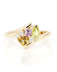 Kink Avalanche Sapphire, Diamond & Peridot Gold Ring