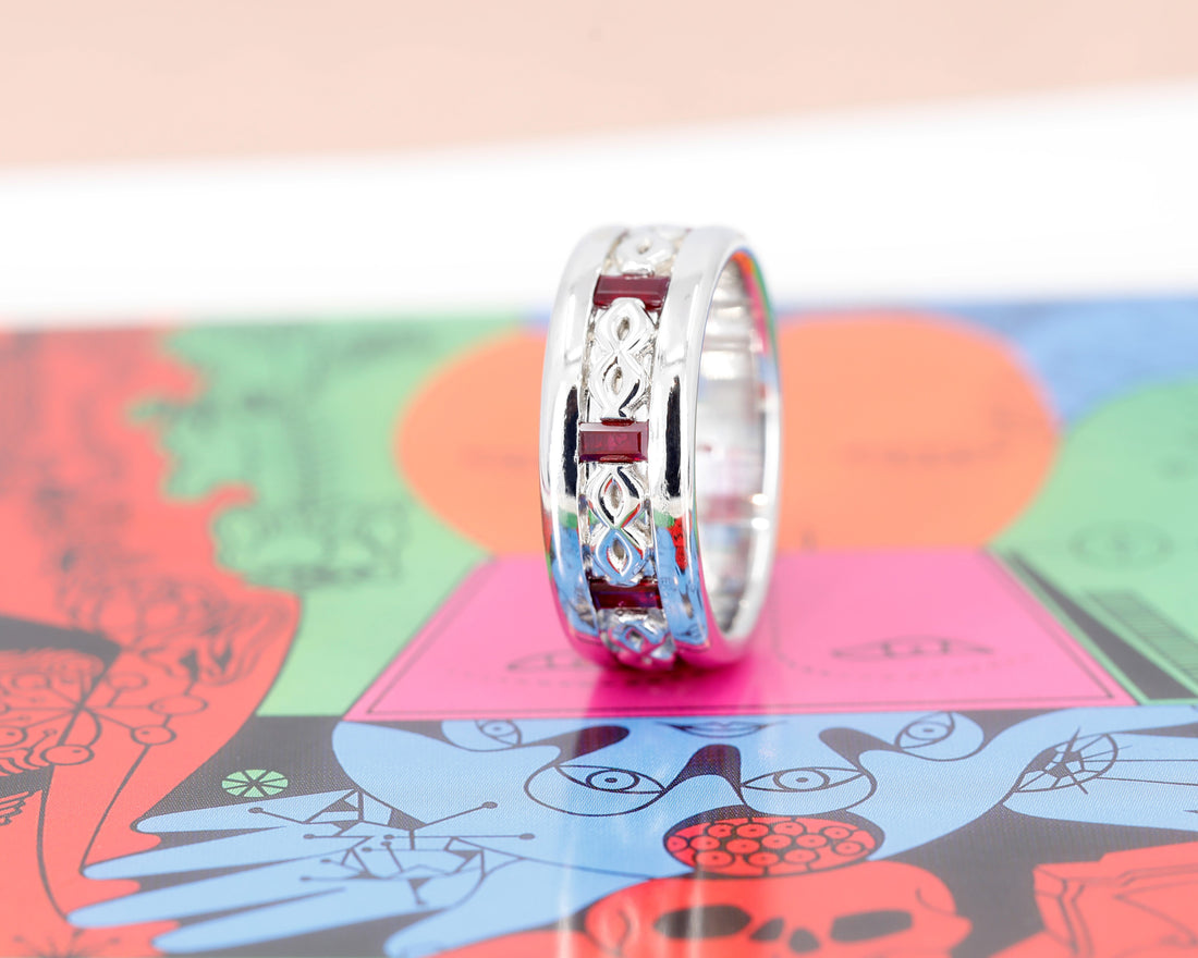 Platinium Baguette Ruby Men Wedding Band