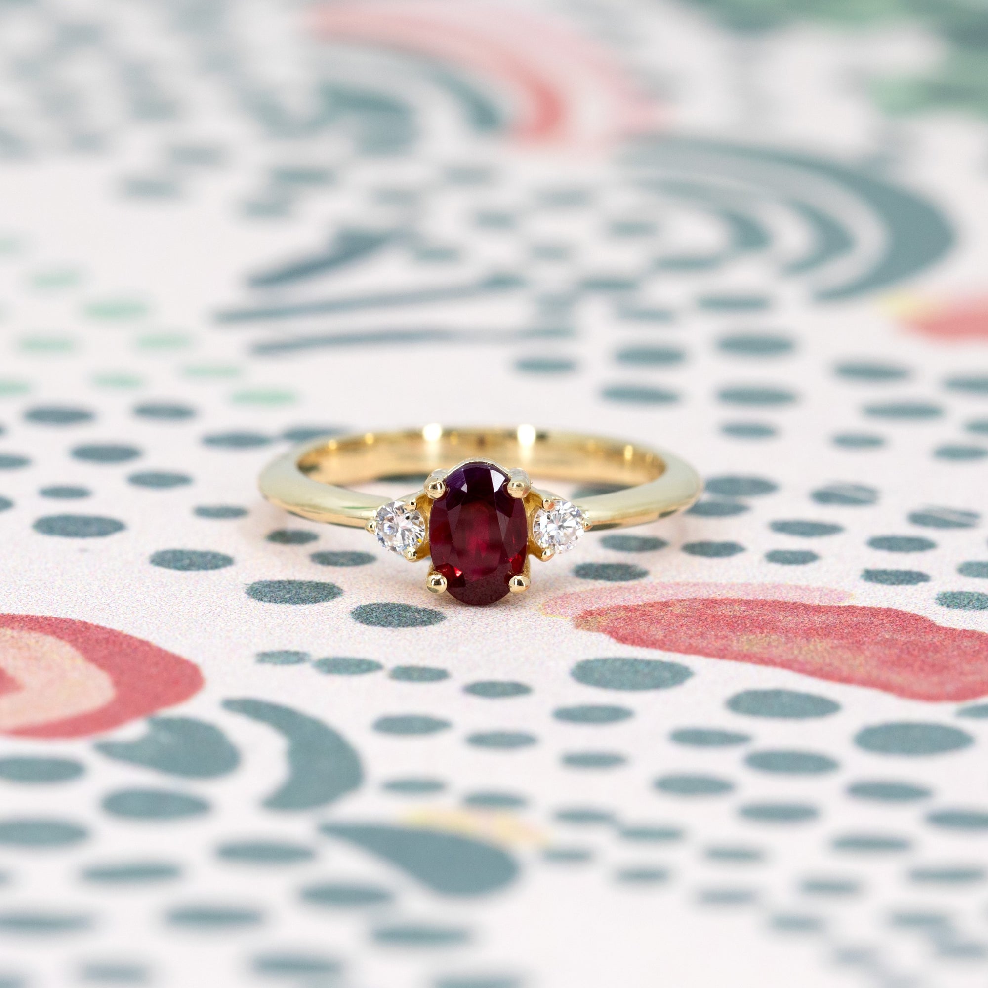 Top-down view of Ruby Flame Ring – A custom-made ruby ring designed with a perfect balance of elegance and tradition.